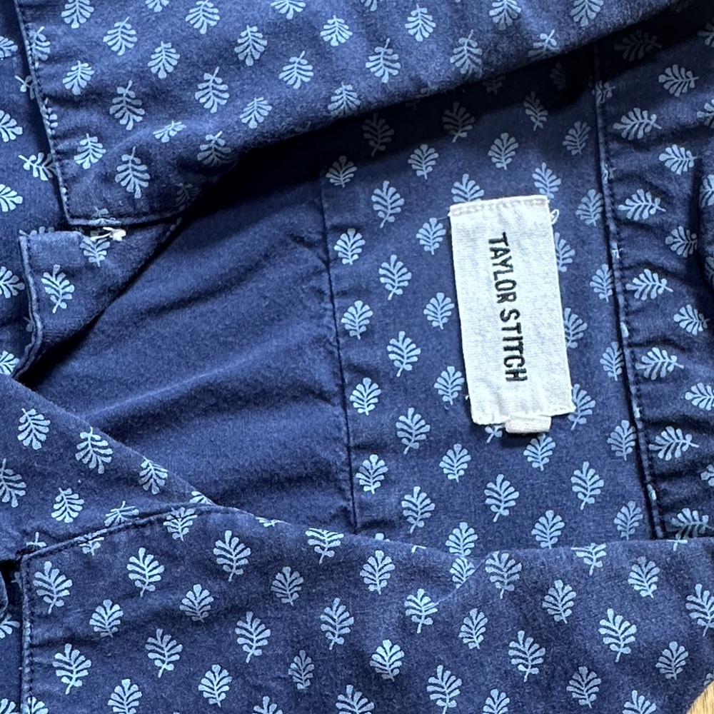 Taylor Stitch Men’s Blue Print Button Down Short Sleeve Shirt Size 42 Large - Picture 2 of 6